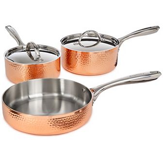 BergHOFF Vintage 5 pc Tri-Ply Copper Saucepan & Deep Skillet Cookware Set