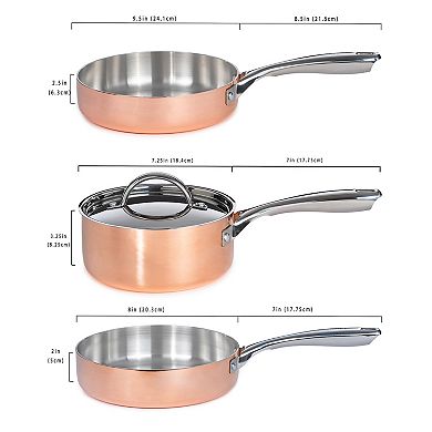 BergHOFF Vintage 4 pc Tri-Ply Copper Cookware Set with Lids