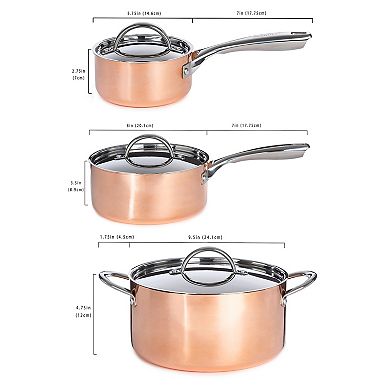 BergHOFF Vintage 6 pc Tri-Ply Copper Cookware Set with Lids