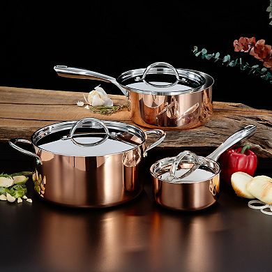 BergHOFF Vintage 6 pc Tri-Ply Copper Cookware Set with Lids