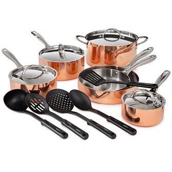 BergHOFF Vintage 15 pc Tri-Ply Copper Cookware with Spatulas Set