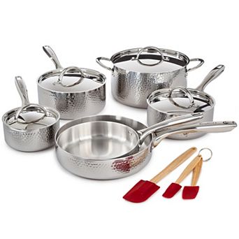 BergHOFF Vintage 13 pc Tri-Ply 18/10 Stainless Steel Cookware with Spatulas Set