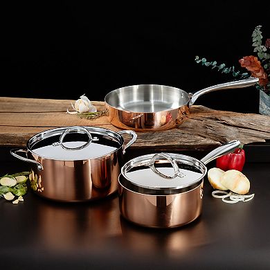 BergHOFF Vintage 5 pc Tri-Ply Copper Cookware Set with Lids