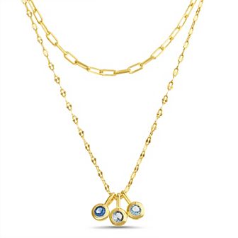 Paige Harper Color Therapy Gold Tone Triple Blue Cubic Zirconia Drops Double Layered Necklace