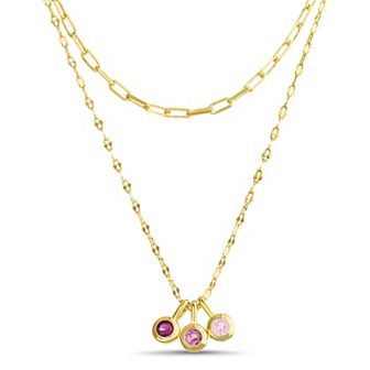 Paige Harper Color Therapy Gold Tone Triple Blue Cubic Zirconia Drops Double Layered Necklace