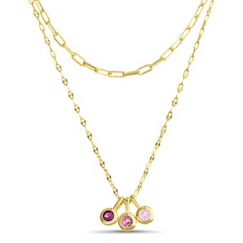 Paige Harper Color Therapy Gold Tone Triple Blue Cubic Zirconia Drops Double Layered Necklace