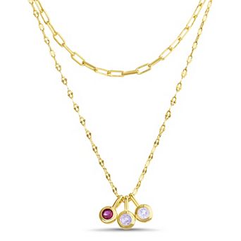 Paige Harper Color Therapy Gold Tone Triple Blue Cubic Zirconia Drops Double Layered Necklace