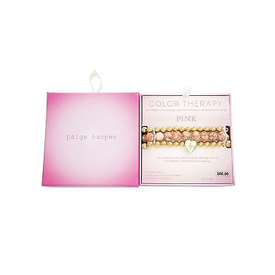 Paige Harper Color Therapy Gold Tone 3-piece Stretch Gemstone Heart Bracelet Set