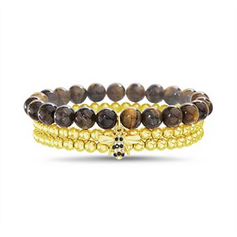 Paige Harper Color Therapy Gold Tone 3 pc Stretch Gemstone Bee Bracelet Set