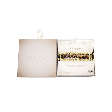 Paige Harper Color Therapy Gold Tone 3-piece Stretch Gemstone Bee Bracelet Set