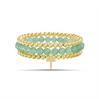 Paige Harper Color Therapy Gold Tone 3 pc Stretch Gemstone Bracelet Set