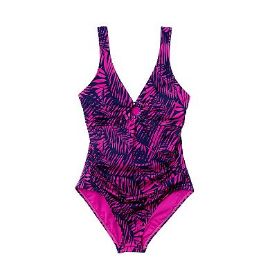Women's Lands' End Ring Front Shine Shirred One-Piece Swimsuit