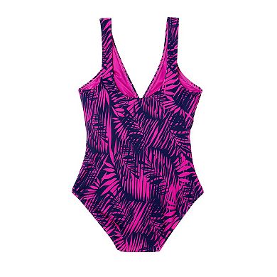 Women's Lands' End Ring Front Shine Shirred One-Piece Swimsuit