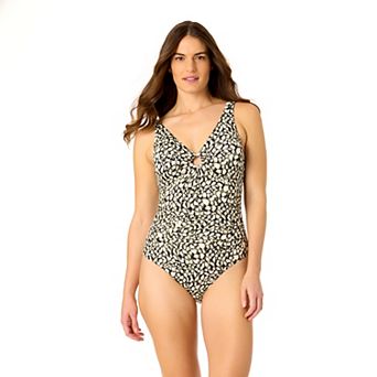 Women's Lands' End Ring Front Shine Shirred One-Piece Swimsuit