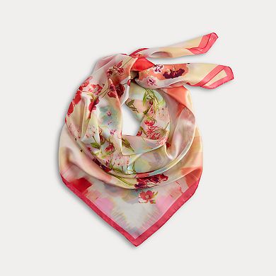 LEEZ Butterfly Noir Print Square Silk Scarf - White