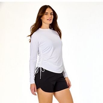 Women's Lands' End Side Shirred Tunnel Tie Sun Shirt Rash Guard