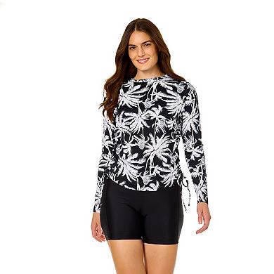 Women's Lands' End Side Shirred Long Sleeve Rash Guard Swim Shirt