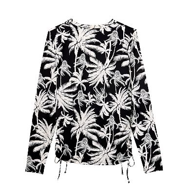 Women's Lands' End Side Shirred Long Sleeve Rash Guard Swim Shirt