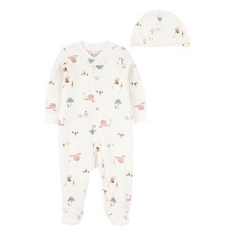 Baby Girls Carter's 2 pc Barn Print 2-Way Zip Sleep & Play and Headwrap Set
