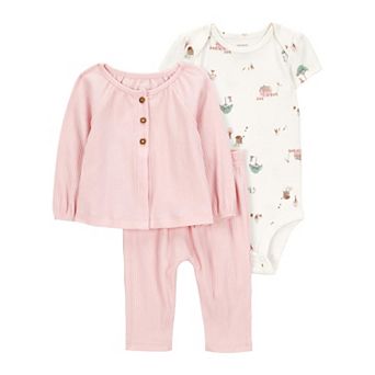 Baby Girls Carter's 3 pc Barn Print Cardigan, Bodysuit & Pant Set