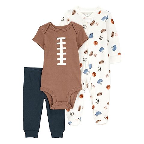 Boys Baby Boys Carter's 3 pc Football Bodysuit, Pant, & Sleep Suit Set