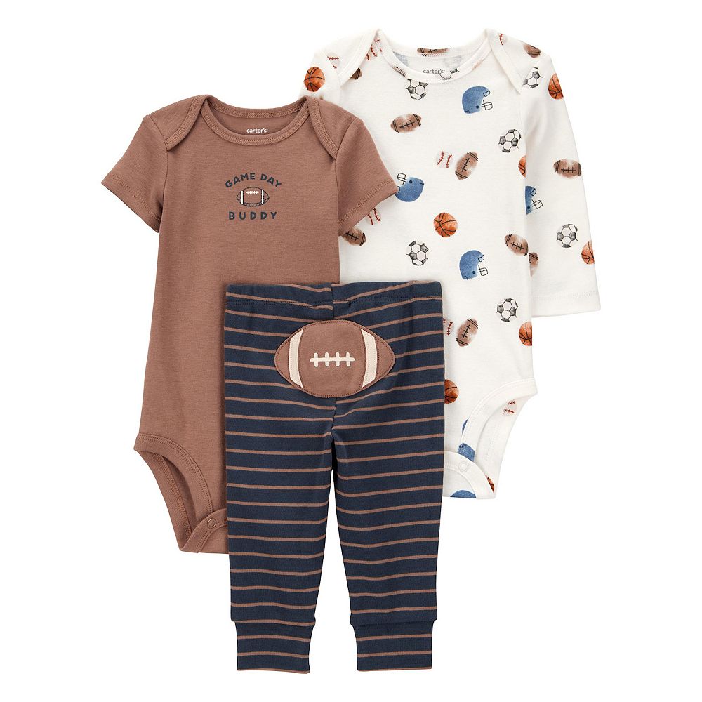 Carter's 2pc Baby Boy Just Kickin' It Green Long-Sleeve Bodysuit and Grey Soccer Pants