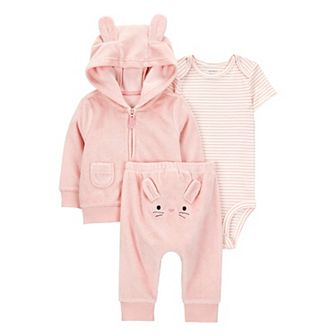 Baby Girls Carter's 3 pc Bunny Cardigan, Bodysuit & Pants Set