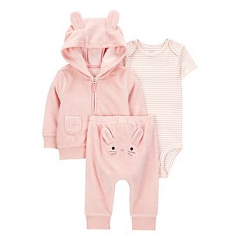 Baby Girls Carter's 3 pc Bunny Cardigan, Bodysuit & Pants Set