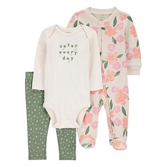 Baby Girls Carter's 3 pc Long Sleeve Bodysuit, Pants, & Zip-Up Set