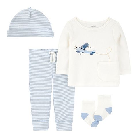 Boys Baby Boys Carter's 4 pc Airplane Print Top, Pant, Hat & Socks Set