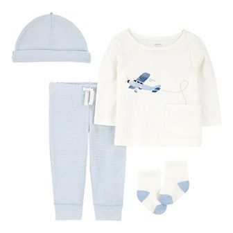 Baby Boys Carter's 4 pc Airplane Print Top, Pant, Hat & Socks Set