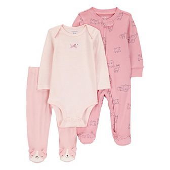 Baby Girls Carter's 3 pc Long Sleeve Bodysuit, Pant, & Footed Sleeper Set
