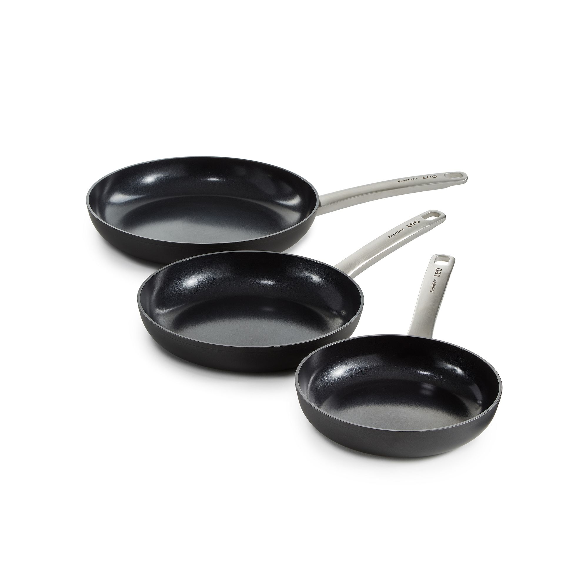 BergHOFF Leo Graphite 3 pc Nonstick Ceramic Frying Pan Set, Black