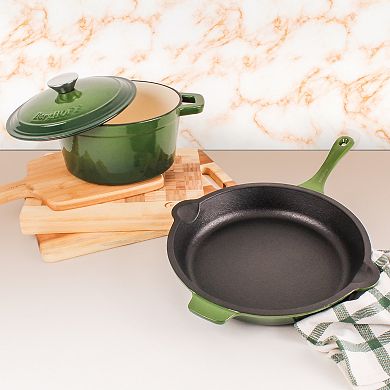 BergHOFF Neo 3 pc Cast Iron Cookware Set, Fry Pan & Round Dutch Oven