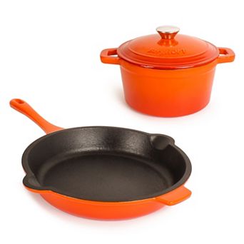 BergHOFF Neo 3 pc Cast Iron Cookware Set, Fry Pan & Round Dutch Oven