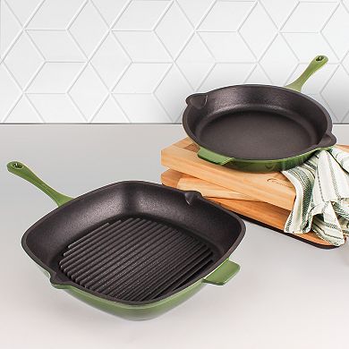 BergHOFF Neo 2 pc Cast Iron 10" Fry Pan & 11" Grill Pan Cookware Set