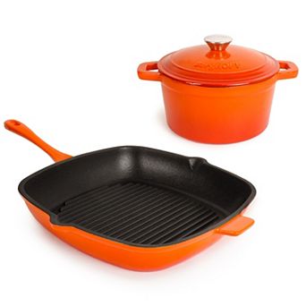 BergHOFF Neo 3 pc Cast Iron Cookware Set, Grill Pan & Round Dutch Oven