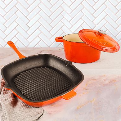 BergHOFF Neo 3 pc Cast Iron Cookware Set, Grill Pan & Round Dutch Oven