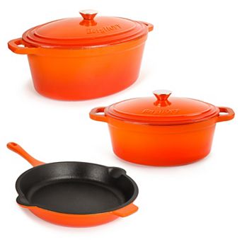 BergHOFF Neo 5 pc Cast Iron Oval Dutch Oven Set with 10" Fry Pan, 5-qt & 8-qt