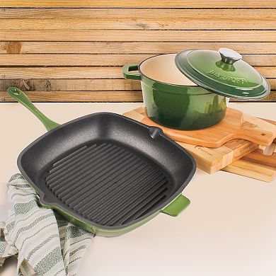 BergHOFF Neo 3 pc Cast Iron Cookware Set, Grill Pan & Round Dutch Oven