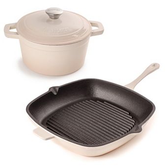 BergHOFF Neo 3 pc Cast Iron Cookware Set, Grill Pan & Round Dutch Oven