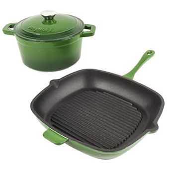 BergHOFF Neo 3 pc Cast Iron Cookware Set, Grill Pan & Round Dutch Oven