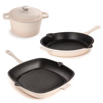 BergHOFF Neo 4 pc Cast Iron Cookware Set, Fry Pan, Grill Pan & Round Dutch Oven
