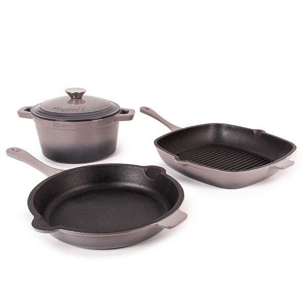 BergHOFF Neo 4pc Cast Iron Fry Pan & Grill Pan Set, Red