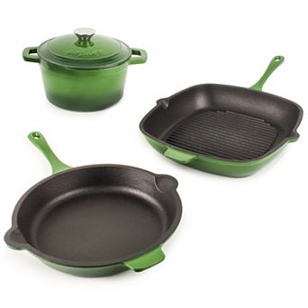 BergHOFF Neo 4 pc Cast Iron Cookware Set, Fry Pan, Grill Pan & Round Dutch Oven