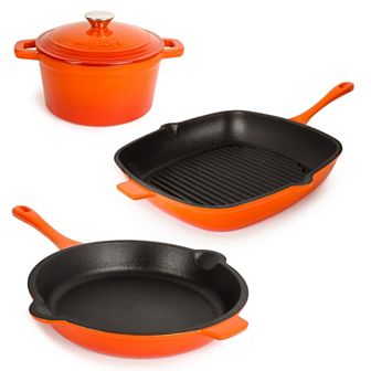 BergHOFF Neo 4 pc Cast Iron Cookware Set, Fry Pan, Grill Pan & Round Dutch Oven