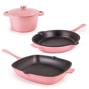 BergHOFF Neo 4 pc Cast Iron Cookware Set, Fry Pan, Grill Pan & Round Dutch Oven
