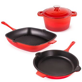 BergHOFF Neo 4 pc Cast Iron Cookware Set, Fry Pan, Grill Pan & Round Dutch Oven