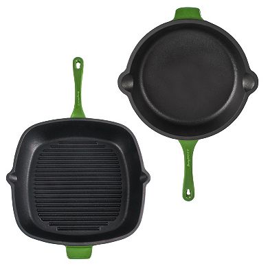 BergHOFF Neo 4 pc Cast Iron Cookware Set, Grill Pan, Fry Pan & Oval Dutch Oven