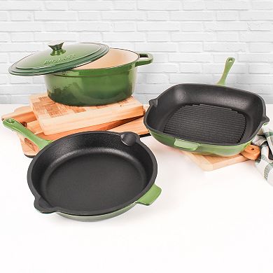 BergHOFF Neo 4 pc Cast Iron Cookware Set, Grill Pan, Fry Pan & Oval Dutch Oven